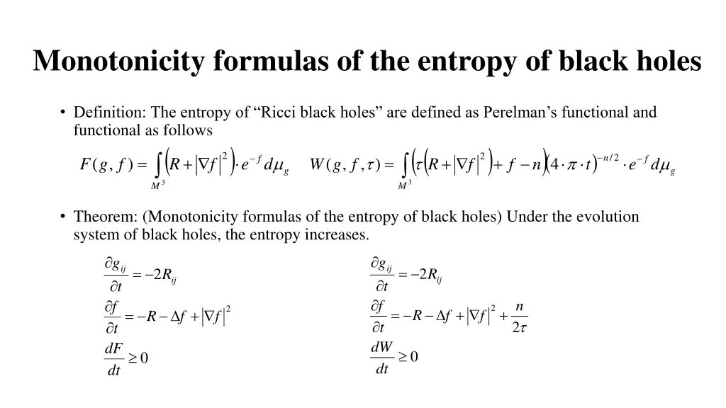 monotonicity formulas of the entropy of black