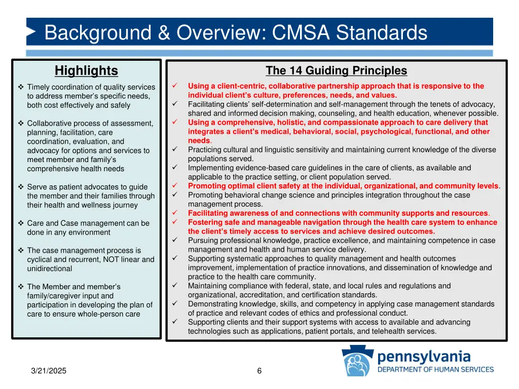 background overview cmsa standards
