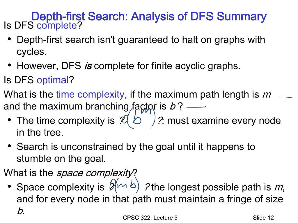 depth depth first search analysis of dfs summary