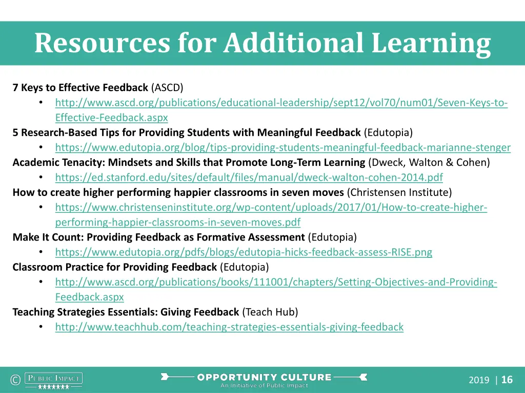 resources for additional learning