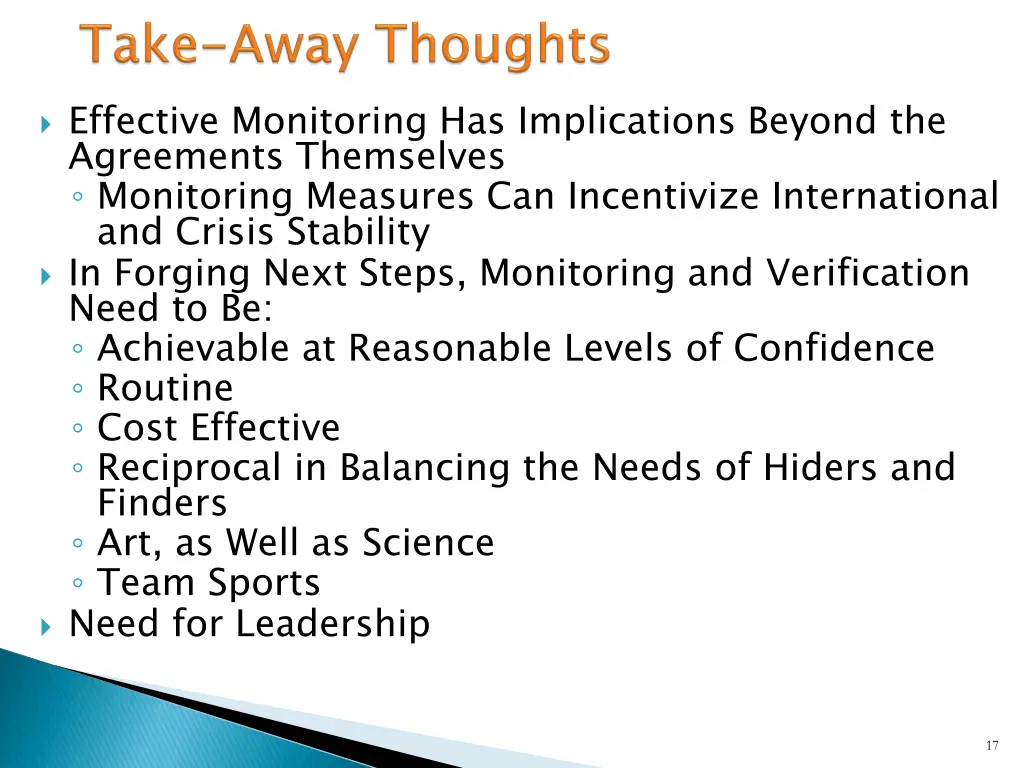 effective monitoring has implications beyond