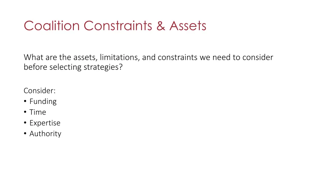 coalition constraints assets