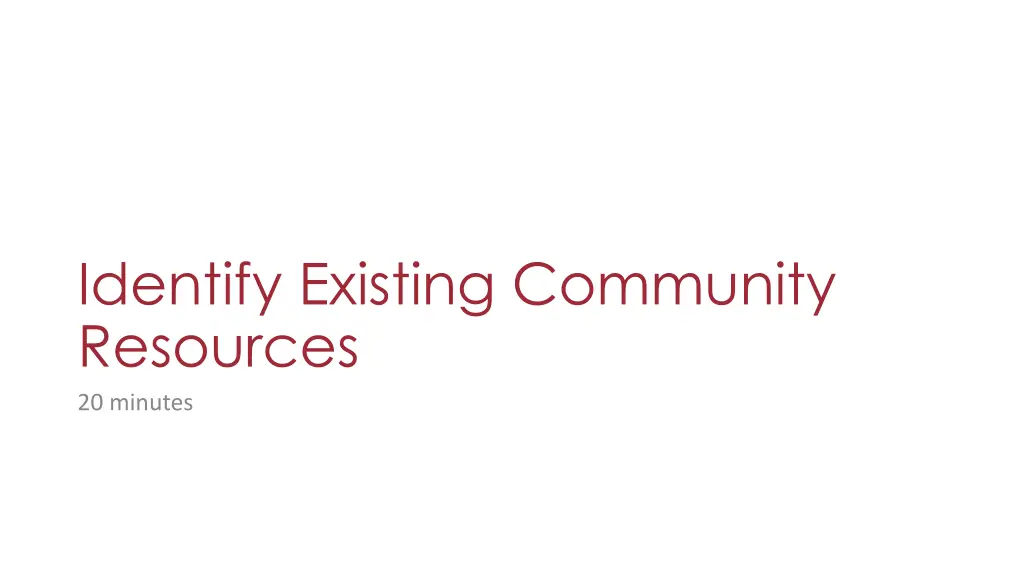 identify existing community resources 20 minutes