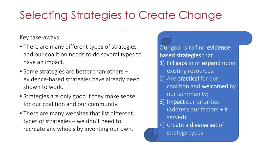 selecting strategies to create change