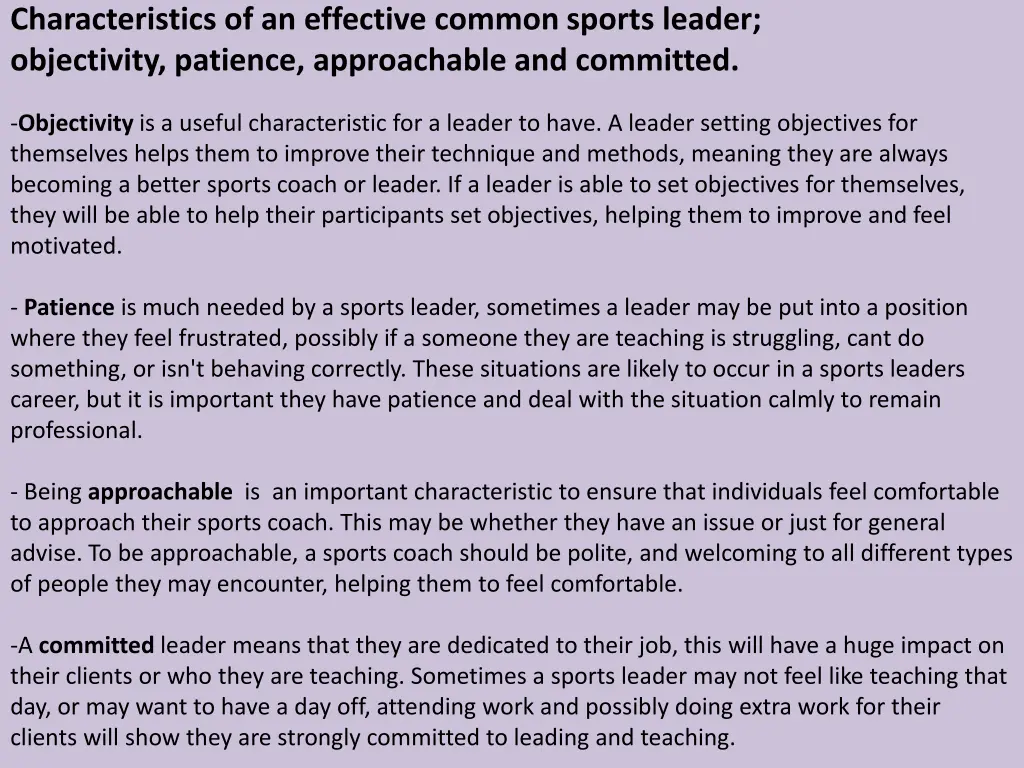 characteristics of an effective common sports