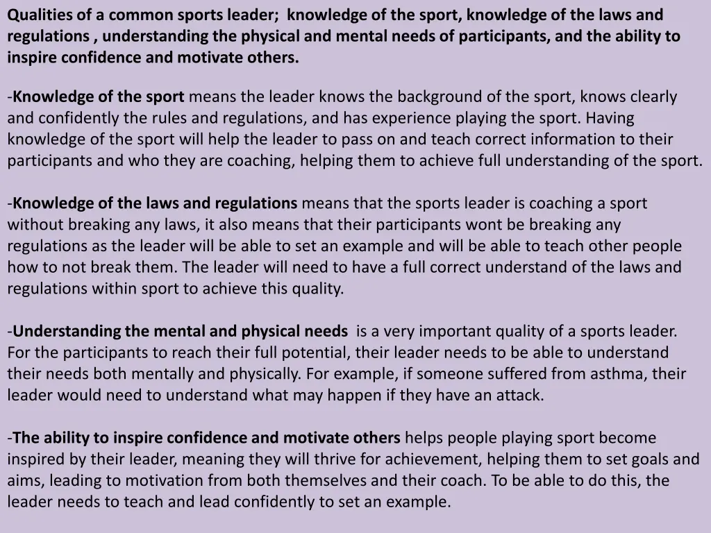 qualities of a common sports leader knowledge