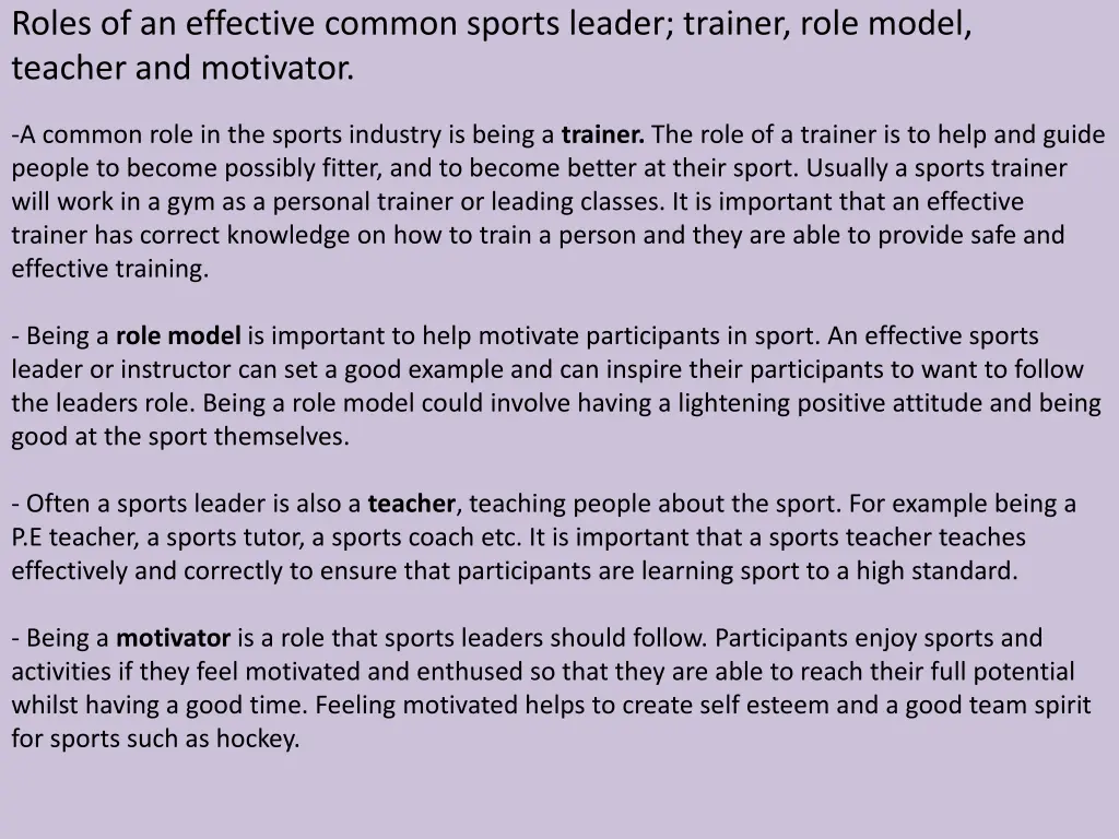 roles of an effective common sports leader