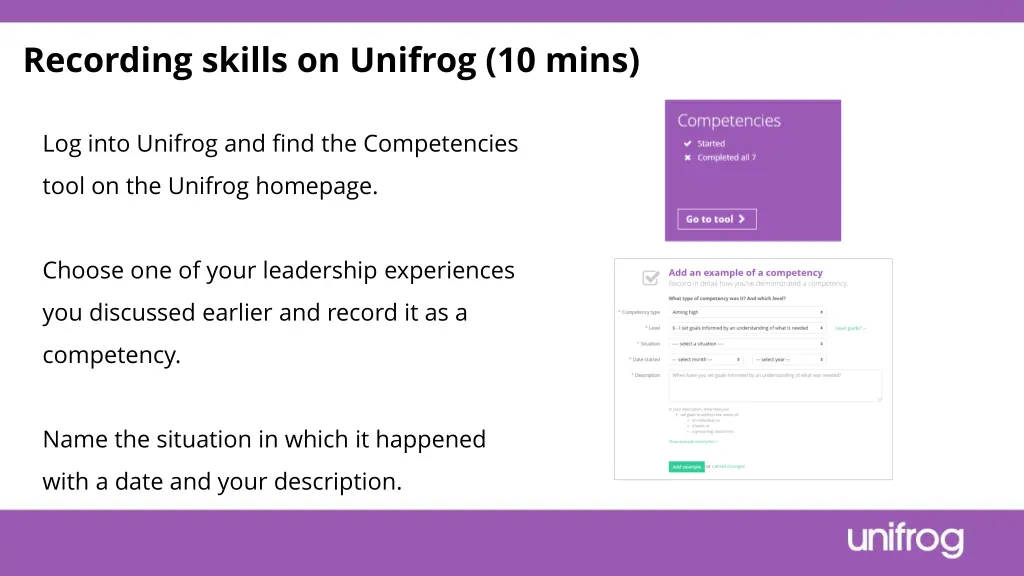 recording skills on unifrog 10 mins