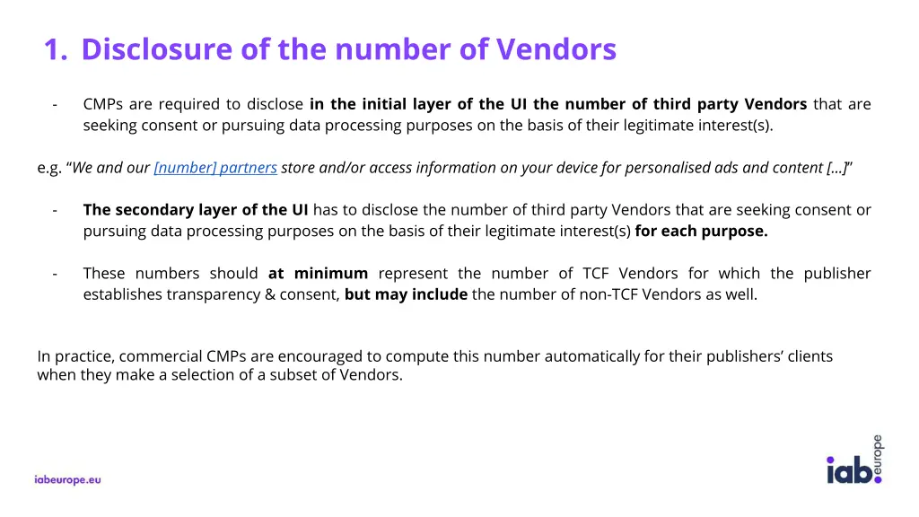 1 disclosure of the number of vendors