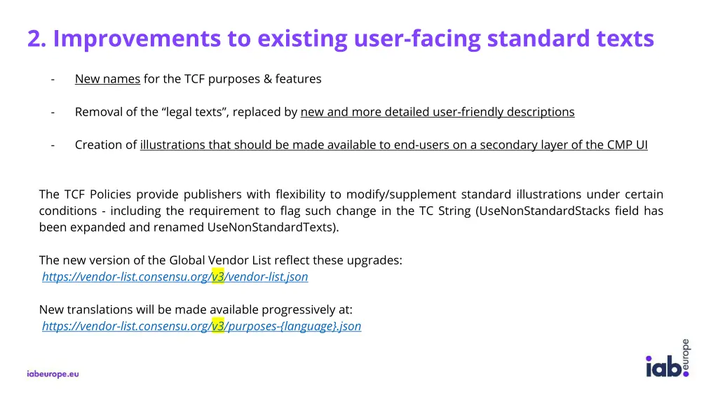 2 improvements to existing user facing standard