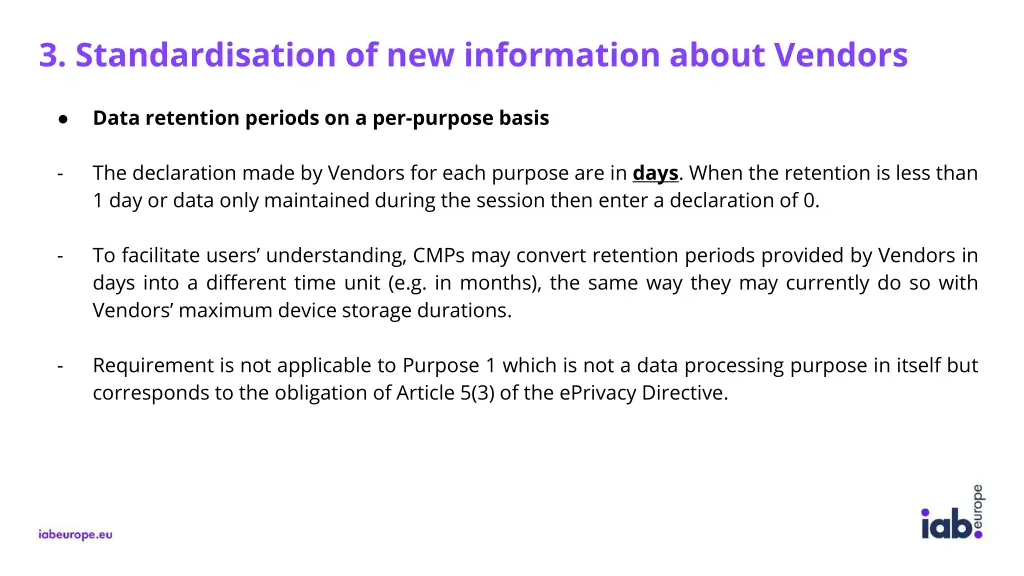 3 standardisation of new information about vendors 1