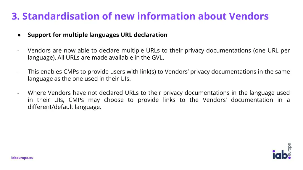 3 standardisation of new information about vendors 3