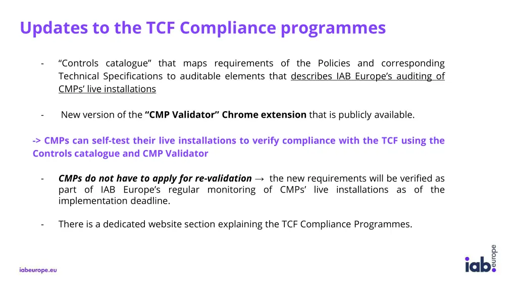 updates to the tcf compliance programmes 1