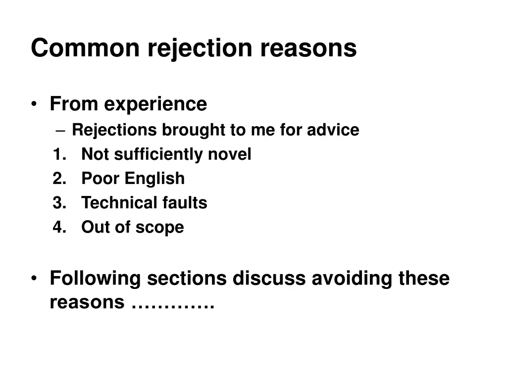 common rejection reasons