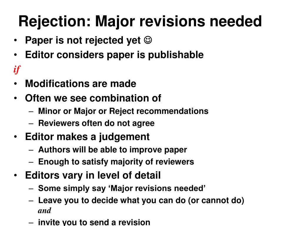 rejection major revisions needed paper