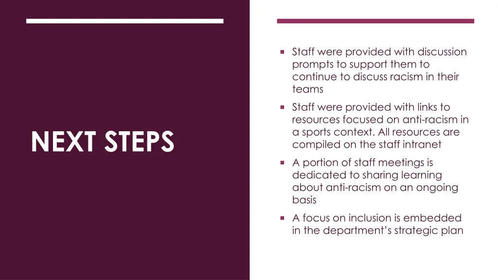 staff were provided with discussion prompts