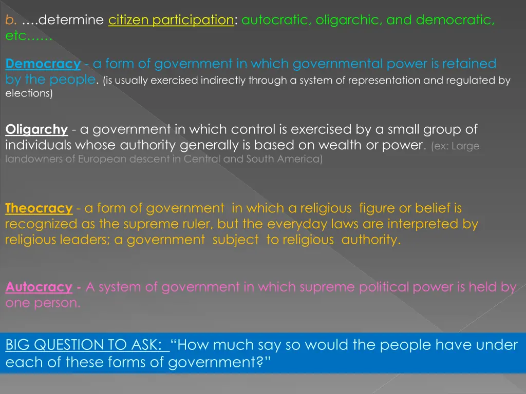b determine citizen participation autocratic