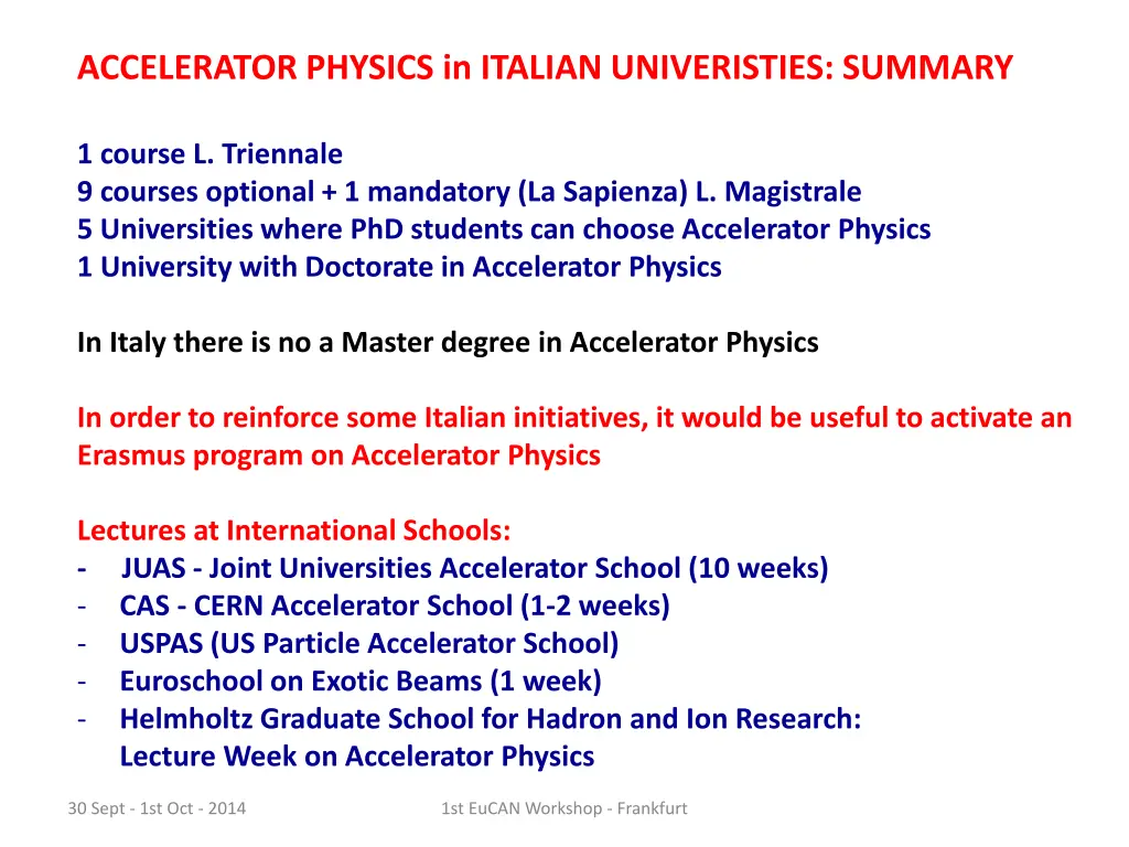 accelerator physics in italian univeristies 1