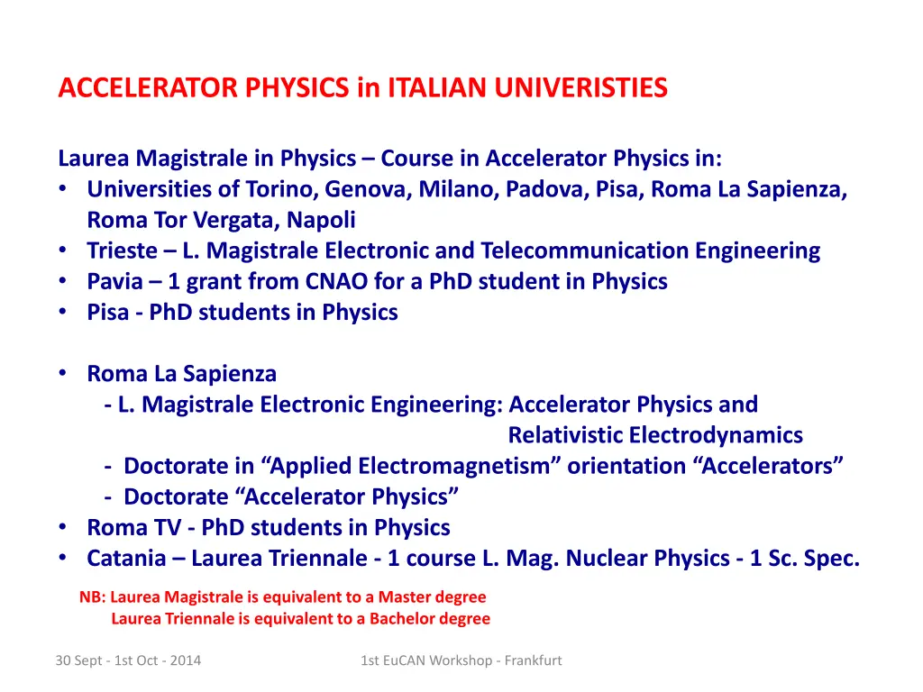 accelerator physics in italian univeristies
