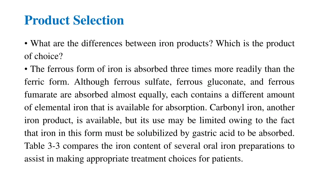 product selection