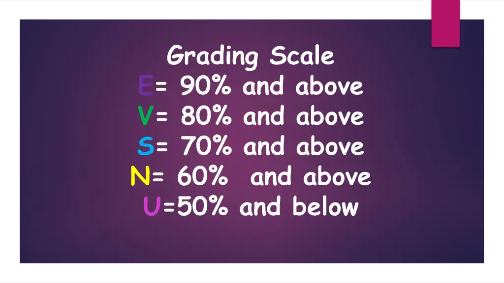 grading scale e 90 and above v 80 and above