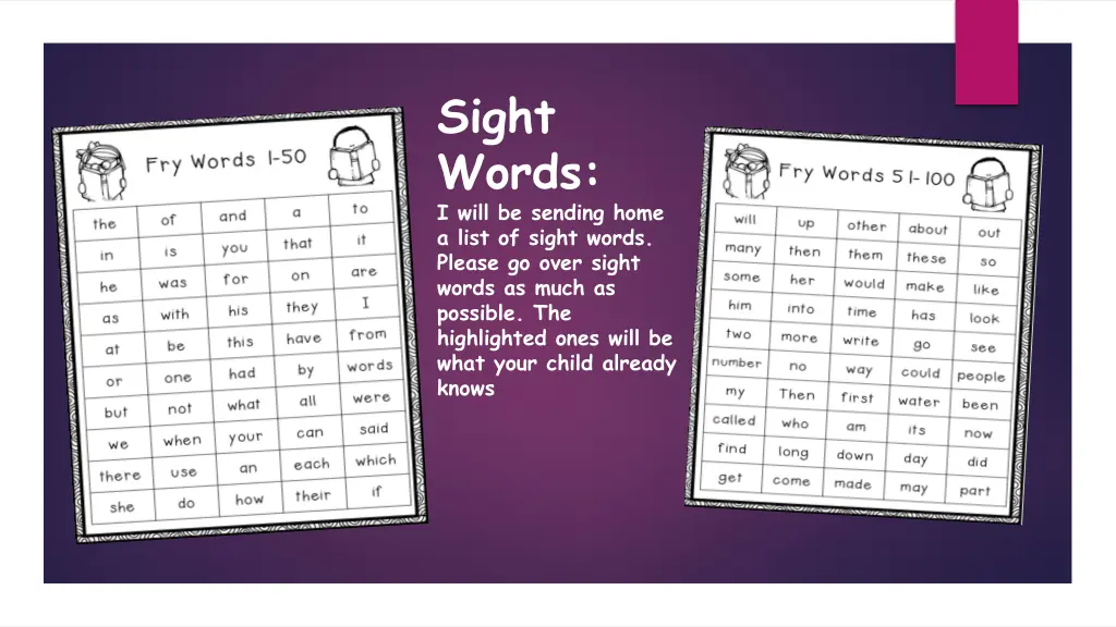 sight words i will be sending home a list