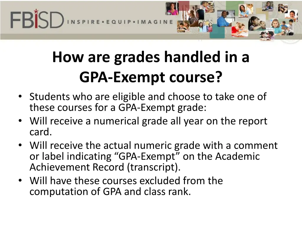 how are grades handled in a gpa exempt course