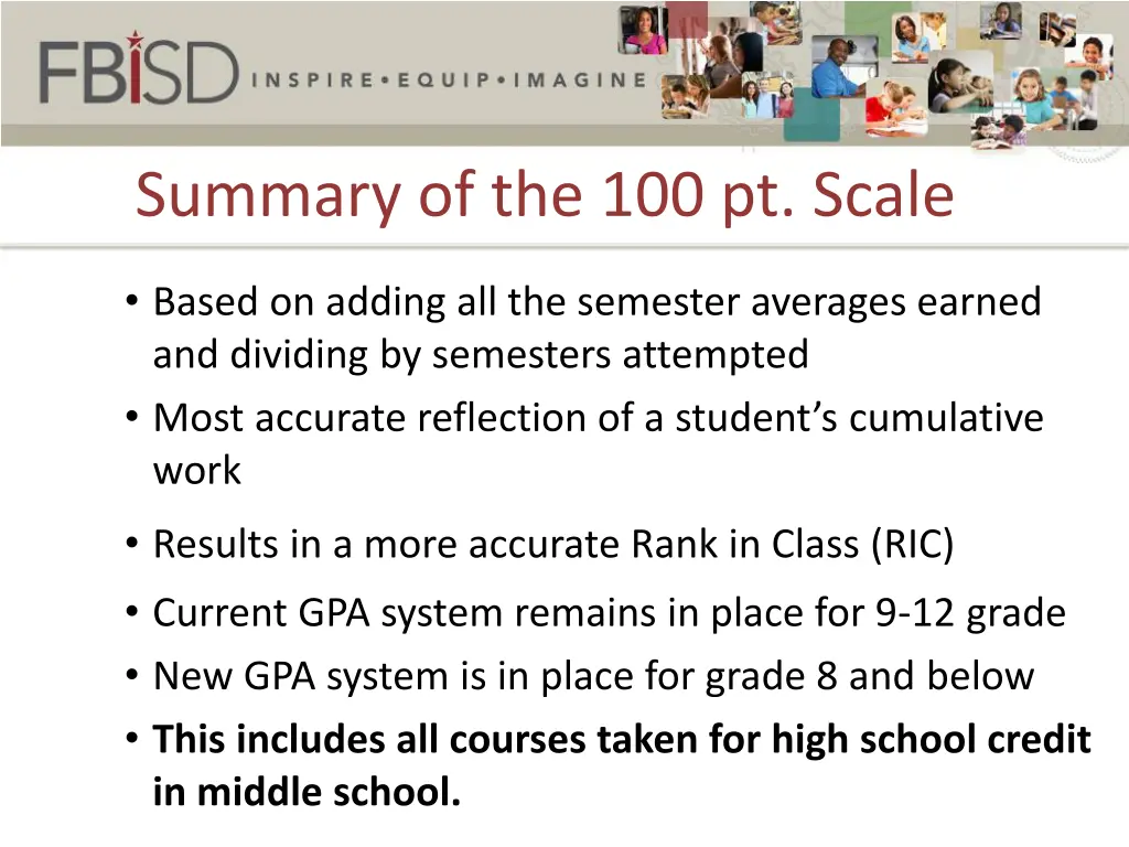 summary of the 100 pt scale