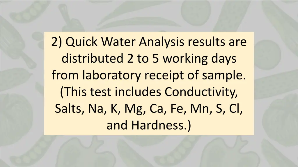 2 quick water analysis results are distributed