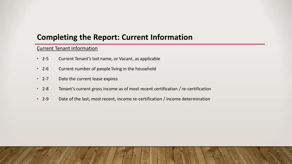 completing the report current information 2