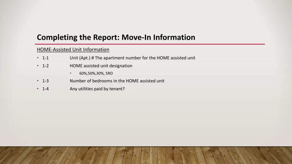completing the report move in information