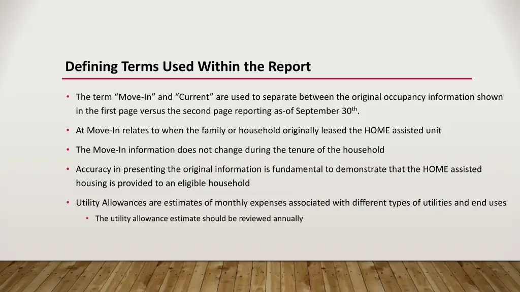 defining terms used within the report