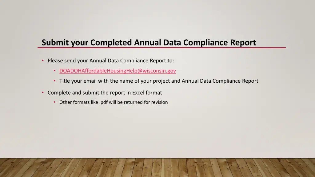 submit your completed annual data compliance