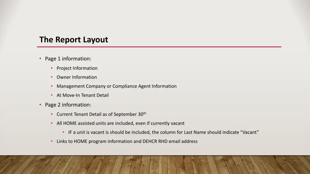 the report layout