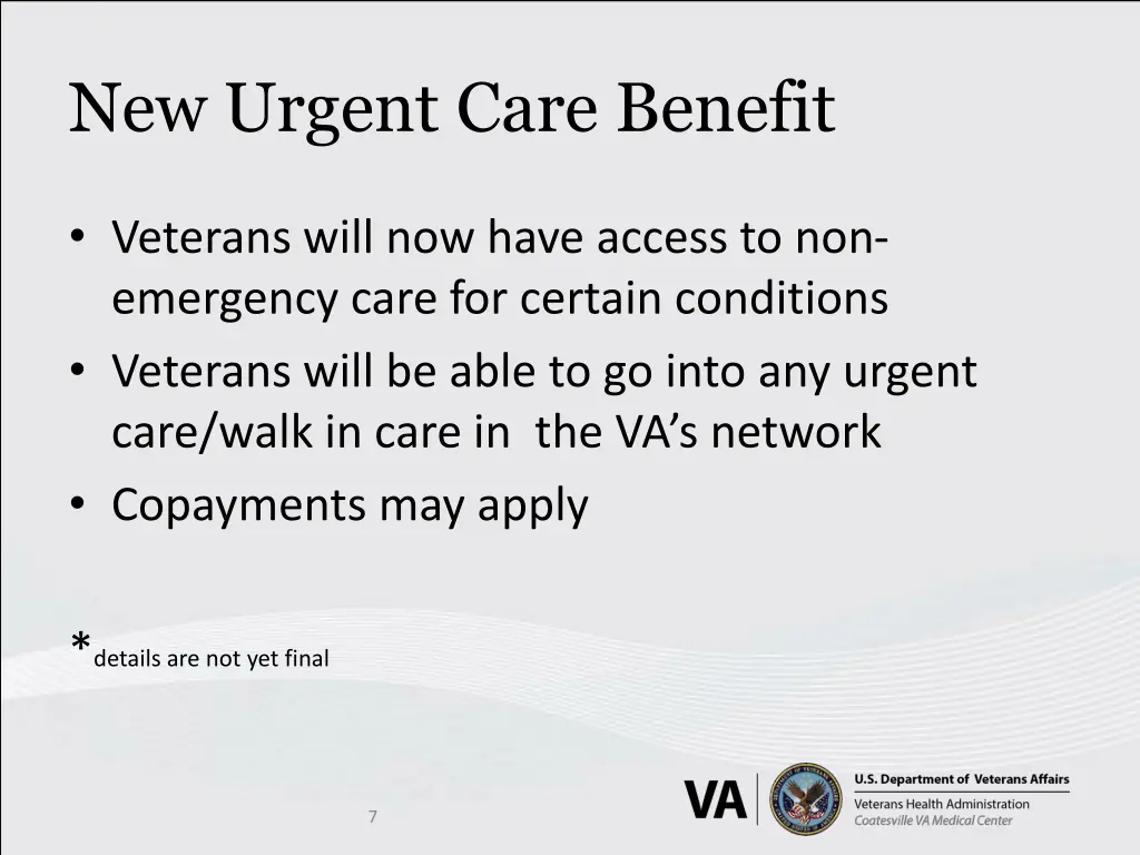 new urgent care benefit
