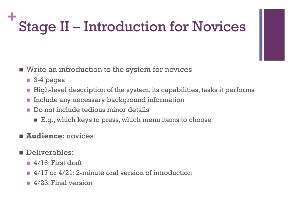 stage ii introduction for novices