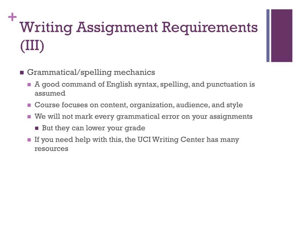 writing assignment requirements iii