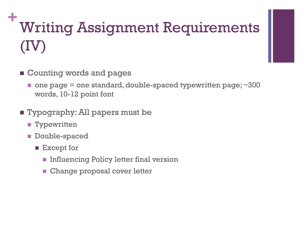 writing assignment requirements iv