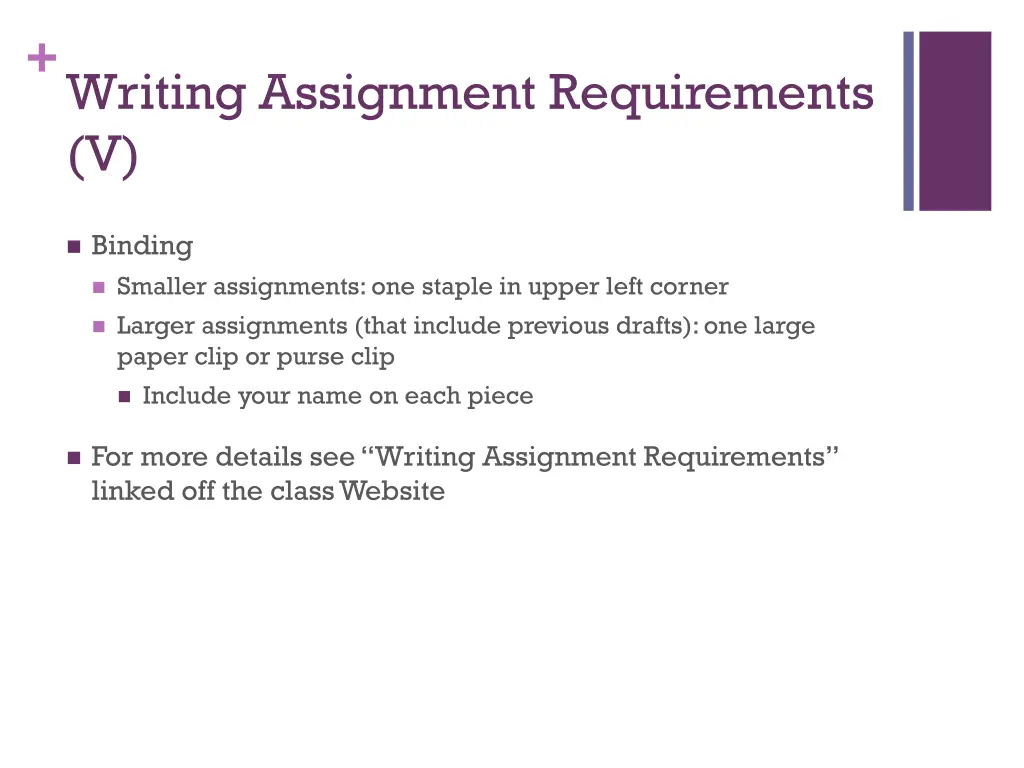 writing assignment requirements v