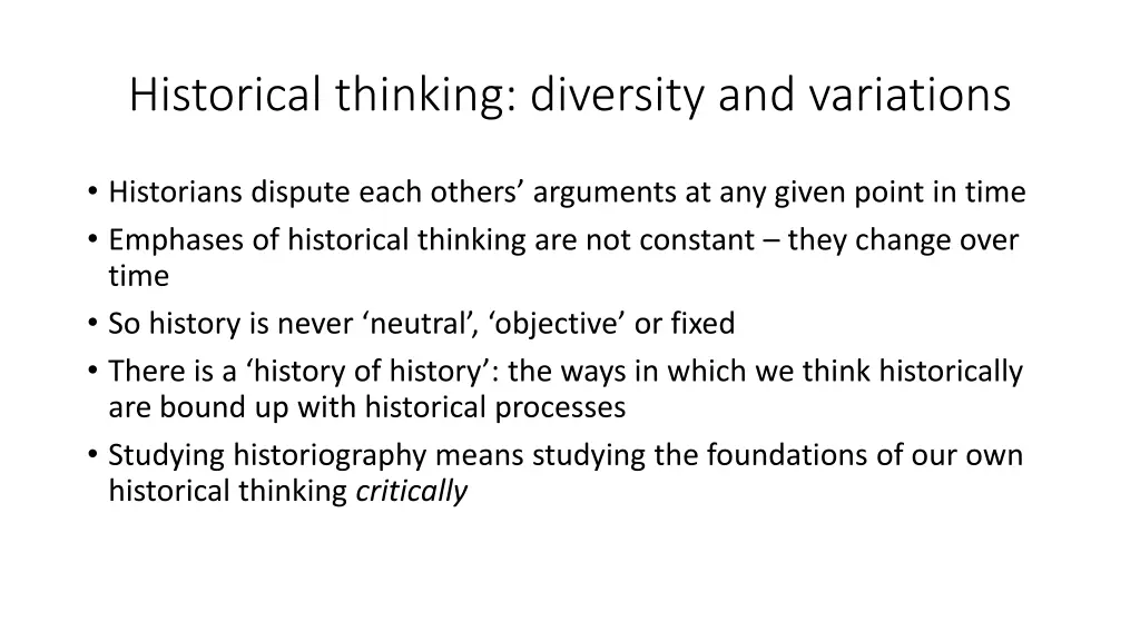 historical thinking diversity and variations