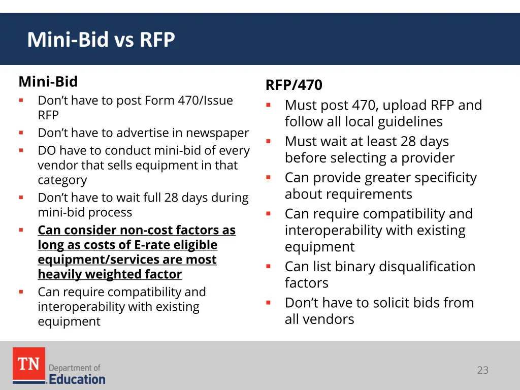 mini bid vs rfp