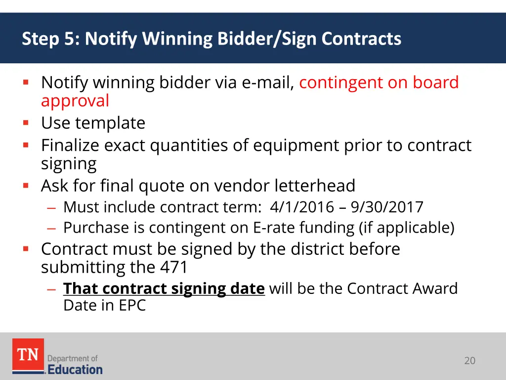 step 5 notify winning bidder sign contracts 1