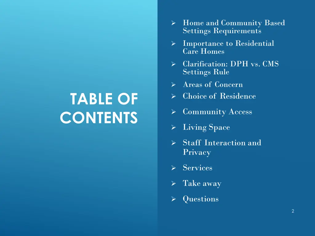 home and community based settings requirements