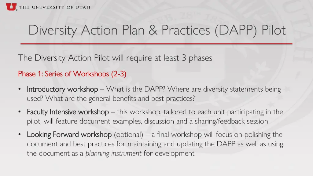 diversity action plan practices dapp pilot