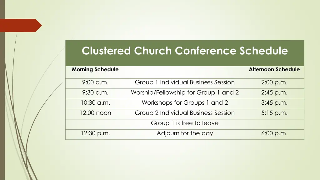clustered church conference schedule