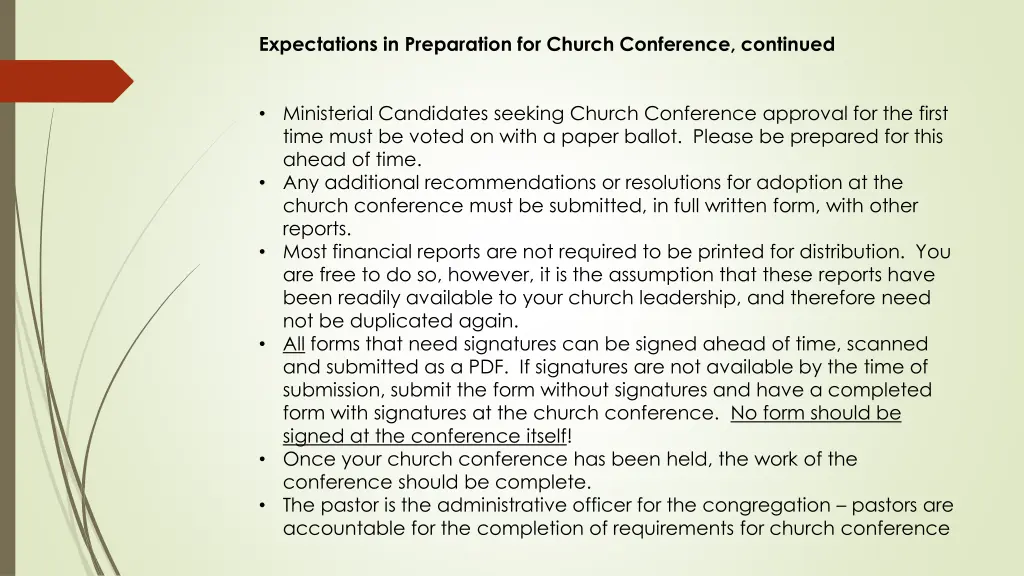 expectations in preparation for church conference 1