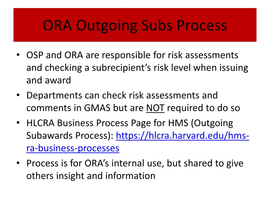 ora outgoing subs process