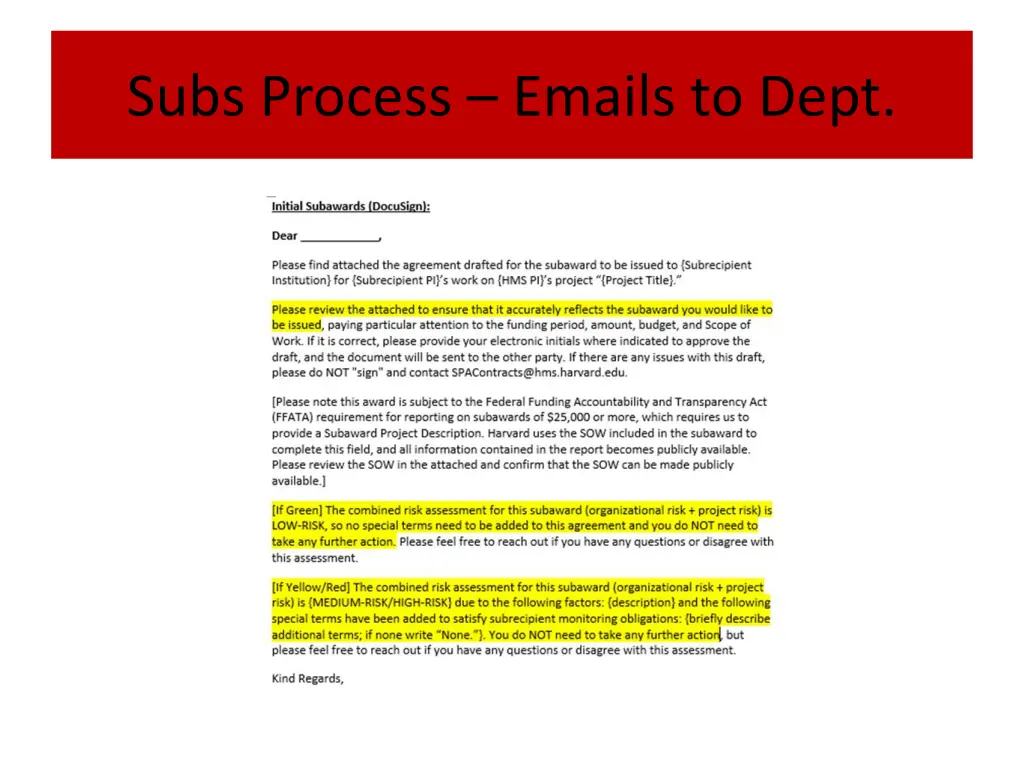 subs process emails to dept 1