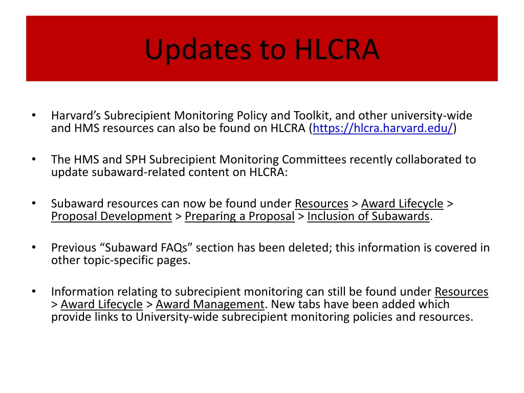 updates to hlcra