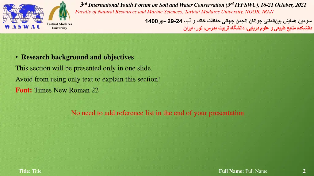 3 rd international youth forum on soil and water 1
